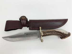 lot 21 image: Large Unused Linder Old Western Bowie Knife wStag Handle