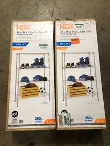 lot 5 image: Lot of 2 HDX 4-Tier Steel Wire Shelving Unit in Chrome (36 in. W x 54 in. H x 14 in. D)  Customer Returns See Pictures