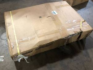 lot 23 image: Husky 46 in. W x 24 in. D Steel Adjustable Height Solid Wood Top Workbench Table in Black  Customer Returns See Pictures