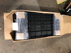 lot 28 image: Husky 2-Tier Plastic 4-Wheeled Service Cart in Black with 500 lb. Capacity  Customer Returns See Picture