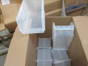 6 Clear Akro Organizing Bins...