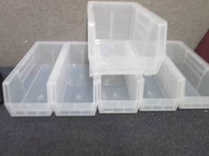 6 Akro Clear Organizing Bins...