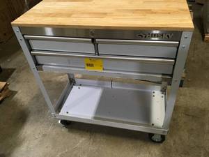 lot 11 image: 36 in. 3-Drawer with Solid Wood Top, Stainless Steel Utility Cart Customer Returns See Pictures