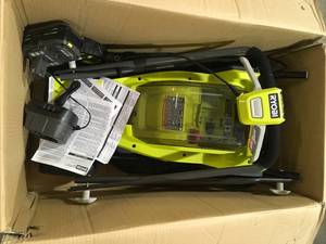 lot 19 image: RYOBI ONE 18V 13 in. Cordless Battery Walk Behind Push Lawn Mower  Customer Returns See Pictures