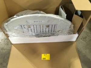 lot 45 image: 30 in. 343 CFM Convertible Wall Mount White Painted Stainless Steel Kitchen Range Hood with Carbon Filters and LEDs by AKDY Customer Returns See Pictures