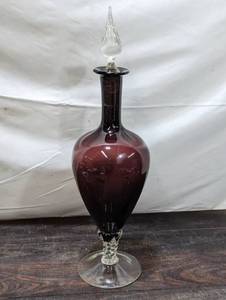 Vintage Empoli Art Glass Purple Amethyst Twist Footed DecanterIm