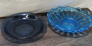 Two Blue Glass Serving Dishes