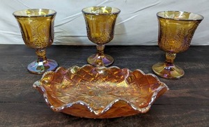 Four Carnival Glass Items