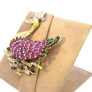 VINTAGE Hand-Made, Golden Goose Brooch with Diamond Top Hat and Tons of charm Appraisal value $8,000