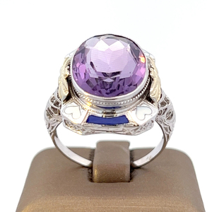 Very Unique Enamel Accented, 14k White and Yellow Gold Amethyst Ring. Appraisal Value $2000