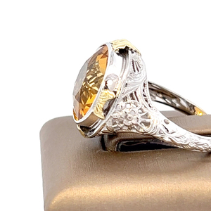 Beautiful 14k White and Yellow Gold, Citrine Filigree Ring. Appraisal value $1500