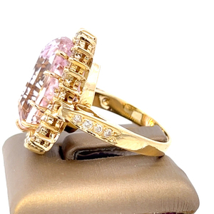 Gorgeous 18k yellow gold 20ct, Kunzite and Diamond Halo Ring. Appraisal Value $5000