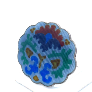 Marius Hammer GUILLOCHE ENAMEL, Folk Pattern Sterling Silver Brooch.