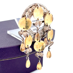 Einar Modahl (Norway) Traditional Handmade 830 Silver Solje Brooch.  Gilt Dangling Disks.