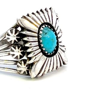 Richard Begay (Navajo) Sterling Ring. Vibrant Green-Blue Sleeping Beauty Turquiose. Size 9.25 - 9.5.