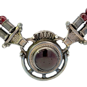 Pearl & Garnet Colored Glass Bead Sterling Silver Bead Necklace.