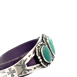 Navajo Sterling Silver Cuff Bracelet, Set With Green Stones.