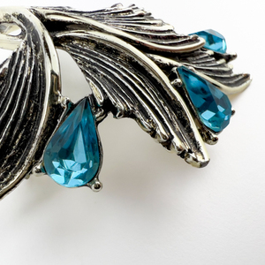 Dodds Leafy Flourish White Plated Base Metal Brooch. Set With 3 Swarovski Rhinestones