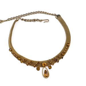 VINTAGE Choker Necklace. Set With Citrine Colored Rhinestones.
