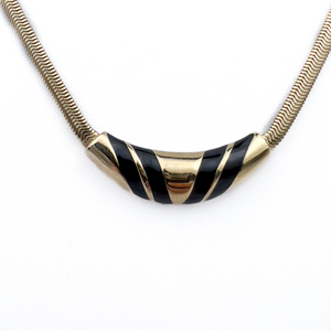 AVON Black And Gold Chevron Yellow Plated Base Metal Necklace.