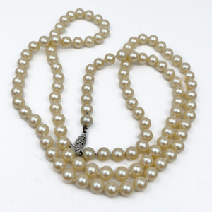 Simulated Pearl, Sterling Silver Bead Necklace. Opera Length.