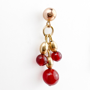 Beaded Dangle Earrings - Yellow 14K Gold Filled. Trio Of Red Beads.