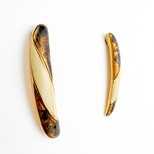 Monet Yellow Plated Metal Post Back Pierced Earrings. Long Drop Design With Enamel