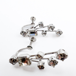 VINTAGE Ear Climber Earrings. Non-Pierced, Screw-Back. Clear And Bright Rhinestones