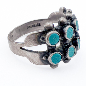 Zuni Designer Snake Eye Design Sterling Silver Ring, Set With Turquoise. Size 6.5 - 6.75.