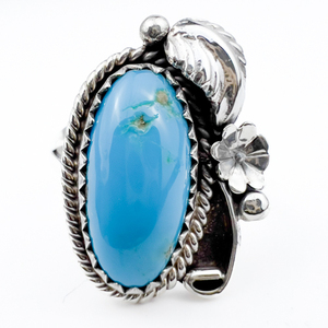 Navajo Sterling Silver Ring, Set With Stunning Blue Turquiose. Size 5.25.