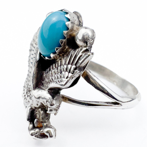 Rita Dawes (Navajo) Sterling Silver Ring, Set With Sleeping Beauty Turquoise. Size 6.
