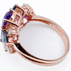 Stauer Rose Plated Sterling Silver Ring, Set With Amethyst, Blue Topaz And Cubic Zirconia. Size 7.