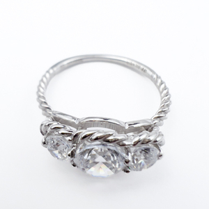 Retired Bridal Sample Sterling Silver Engagement Style Ring. Size 7.