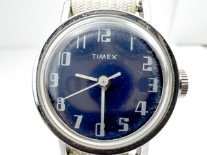 VINTAGE Timex Retro numbers blue dial, chromed stainless steelbase metal Mechanical Watch. Running.