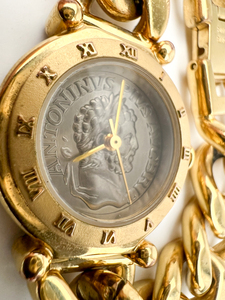 Carolee Chain link yellow stainless steel  base metal Quartz watch.  Battery Installed