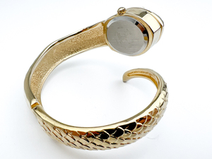 Studio Time SNAKE Hinged Bypass Cuff yellow stainless steelbase metal Quartz watch. New Battery