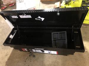 Husky 61.86 in. Matte Black Aluminum Low Profile Mid-Size Crossbed Truck Tool Box    Customer Returns See Pictures