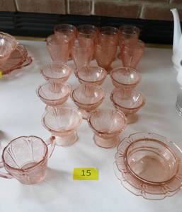 lot 15 image: Large group of Pink Depression glass