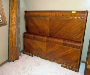 lot 31 image: Vintage wood bed frame with headboard 55 inches wide x 42 tall and footboard