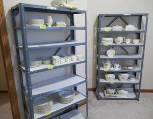 lot 64 image: 2 metal shelving units - no contents included