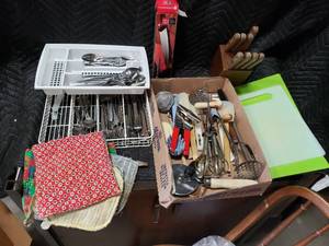 Large Lot of Silverware, Kitchen Knives