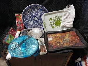 Lot of Trays, Steak Knives and More