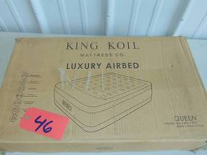 lot 46 image: King Koil Luxury Air Mattress Queen with Built-in Pump for Home, Camping & Guests - 20 Durable - Portable and Waterproof NEW