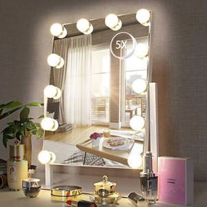 lot 4 image: Hollywood Vanity Mirror with 12 Dimmable Bulbs Lights , Three Color Lighting Modes, and 5X Magnification , Smart Touch Control, 360°Rotation NEW