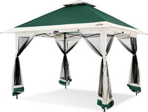 lot 32 image: OUTDOOR LIVING SUNTIME Instant Pop Up Patio Gazebo with Full Netting OLIVE NEW