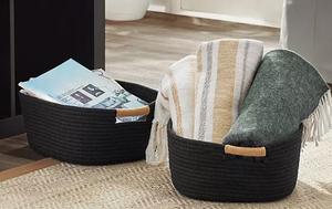 lot 52 image: 6 Pack Members Mark  Rope Basket Set with Contrast Handles BLACK NEW