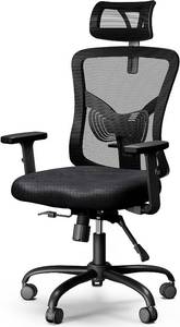 lot 61 image: NOBLEWELL Office Chair, Desk Chair with 2 Adjustable Lumbar Support, Headrest, 2D Armrest, Ergonomic Office Chair Backrest 135° Freely Locking and Rocking, NEW