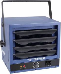 lot 62 image: TEMPWARE Electric Garage Heater, 5000-Watt Ceiling Mount Shop Heater with 3 Heat Levels, 240-Volt Hardwired Fan-Forced Industrial Ideal for Workshop Blue NEW