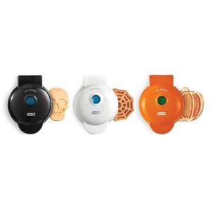lot 71 image: 3 Sets of  3 Dash Halloween Mini Waffle Maker Set of 3- Pumpkin-Skull-Spider Web NEW