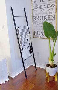 lot 86 image: Blanket Ladder - Modern Rustic Decorative Metal Leaning Ladder Rack - 5 ft Tall Towel Drying and Display Rack,